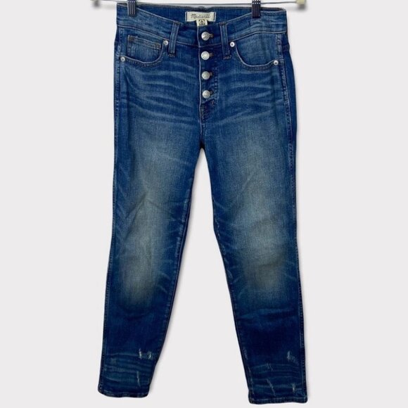 Madewell Button Front Slim Straight Distressed Jeans Size 25 J7214 Denim Jean - Picture 4 of 14